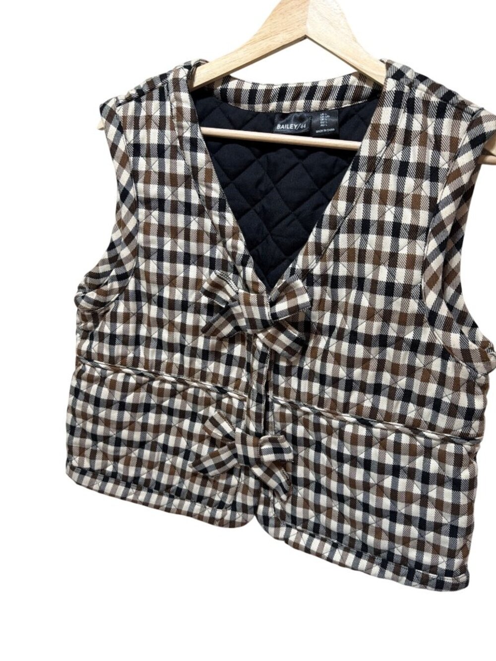 Plaid Quilted Bailey/44 Vest With Bow Details - Womens Large - Brown & Black